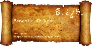 Bencsik Ákos névjegykártya